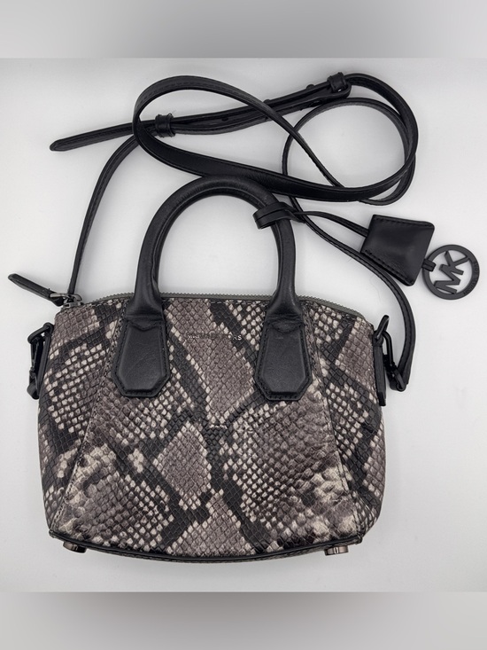 Michael Kors Handbags - Michael Kors Snake-Print Mini Satchel Crossbody - Black/Gray